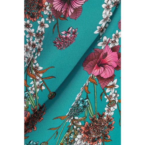 Sandro Teal Cold Shoulder Floral Print Blouse - Picture 3 of 11